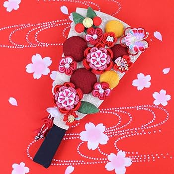 Amazon | 羽子板 正月 ケース入り(9号 つまみ細工羽子板飾り(赤